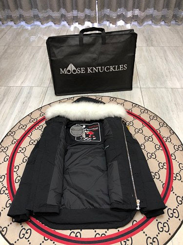 Moose Knuckles Black Quilted Hooded Parka Jacket