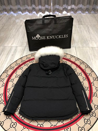 Moose Knuckles Black Quilted Hooded Parka Jacket