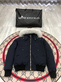 Moose Knuckles Navy Blue Hooded Bomber Jacket