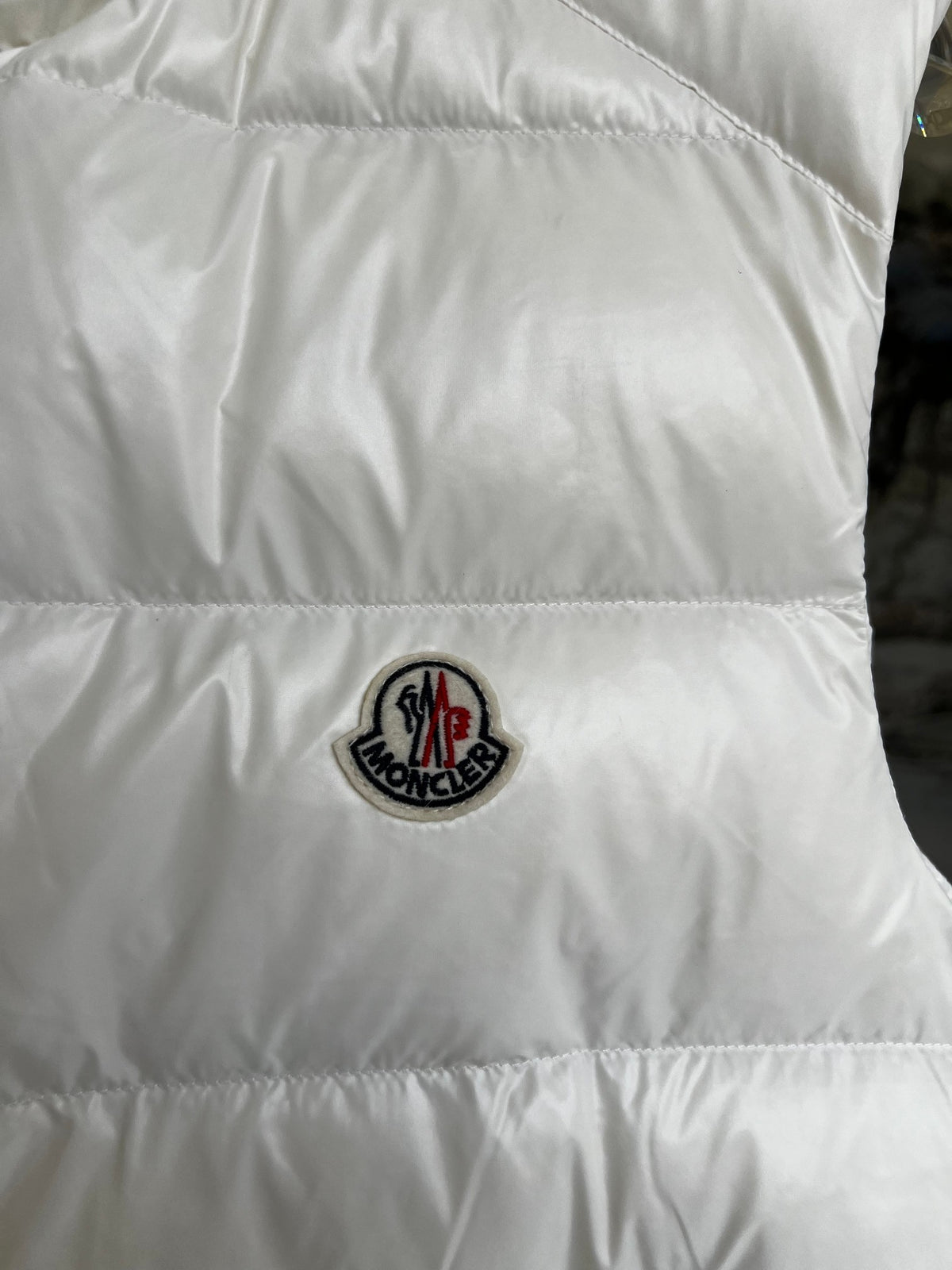 Moncler White Glossy Quilted Stand-Collar Puffer Vest