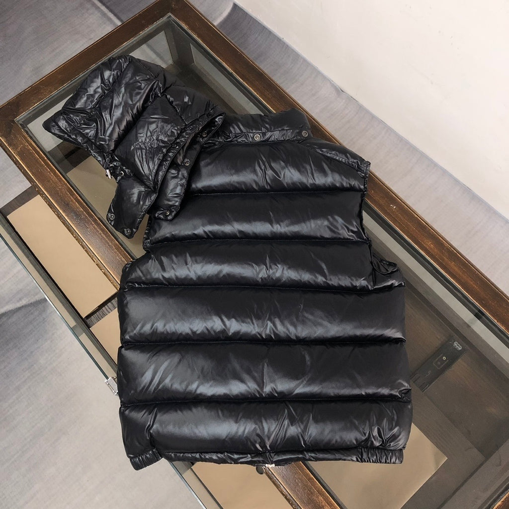 Moncler Black Glossy Quilted Detachable-Hood Puffer Vest