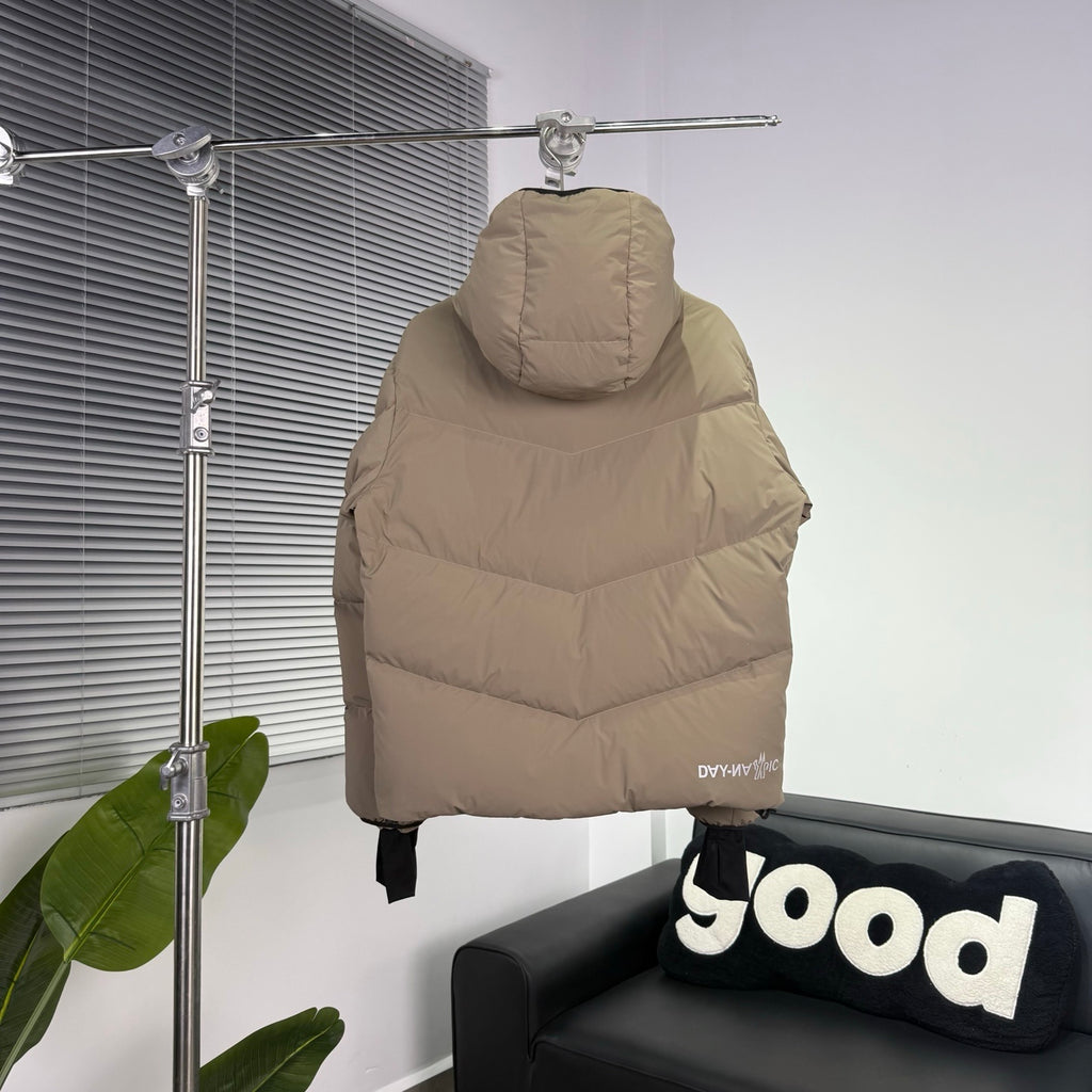 Moncler Sand Beige Graphic-Detail Quilted Hooded Puffer Jacket