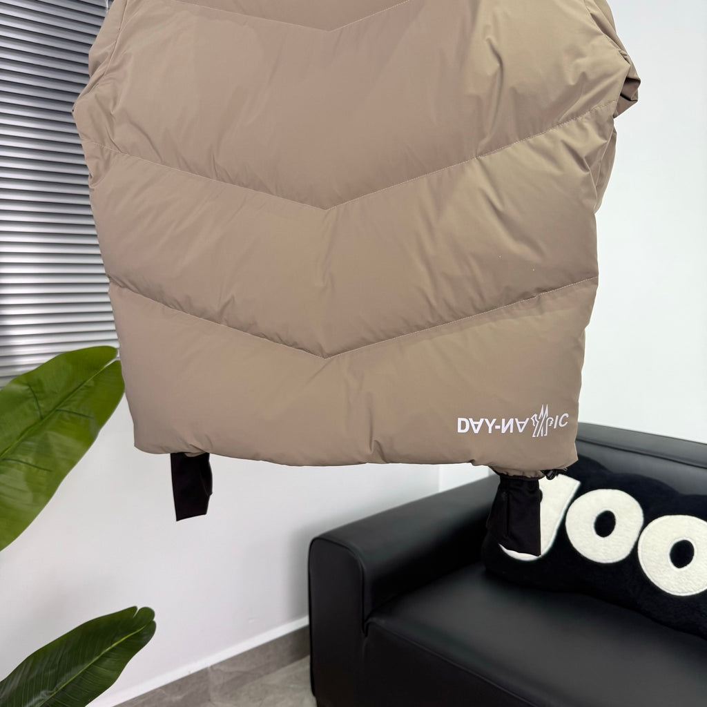 Moncler Sand Beige Graphic-Detail Quilted Hooded Puffer Jacket