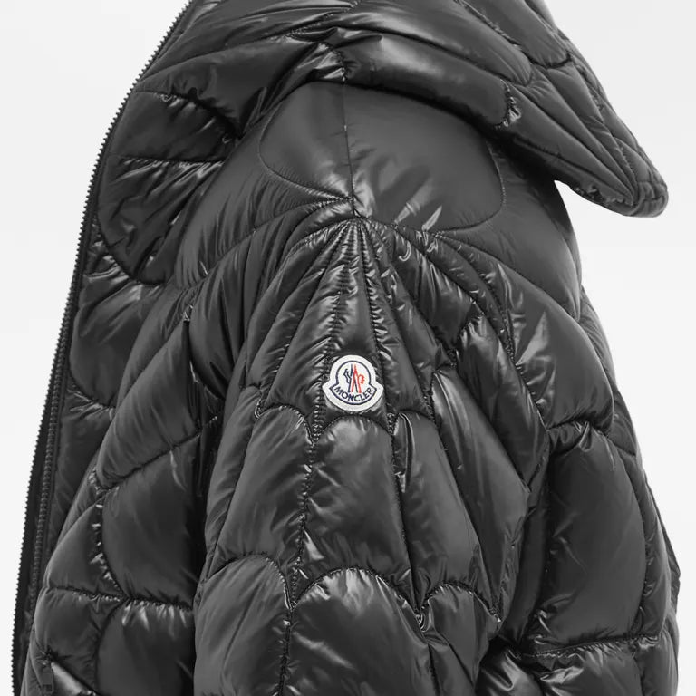 Moncler Black Glossy Spiderweb-Quilted Hooded Puffer Jacket