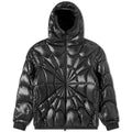 Moncler Black Glossy Spiderweb-Quilted Hooded Puffer Jacket