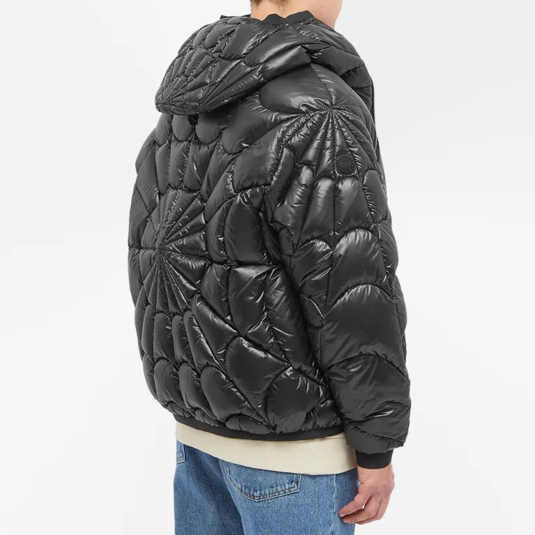 Moncler Black Glossy Spiderweb-Quilted Hooded Puffer Jacket
