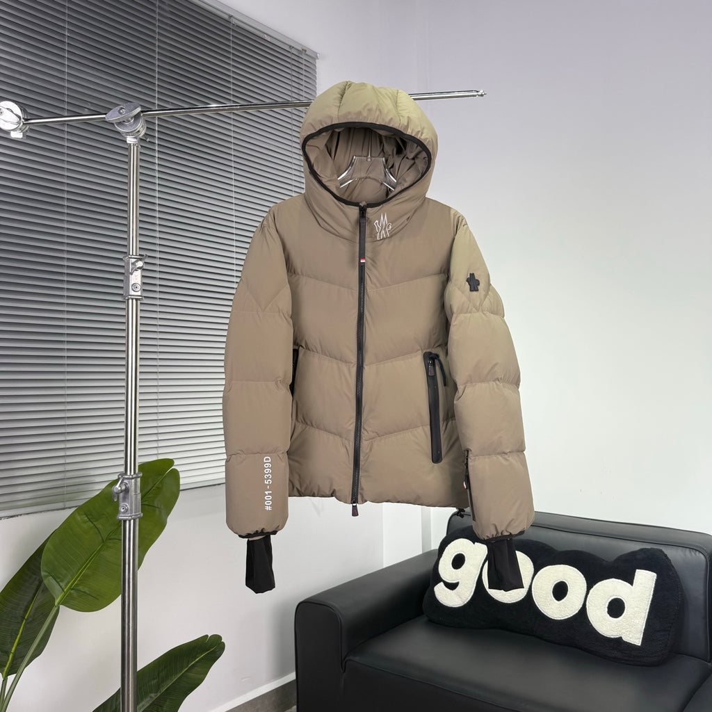 Moncler Sand Beige Graphic-Detail Quilted Hooded Puffer Jacket