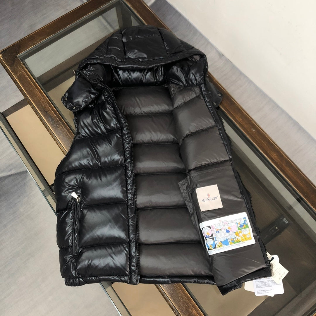 Moncler Black Glossy Quilted Detachable-Hood Puffer Vest