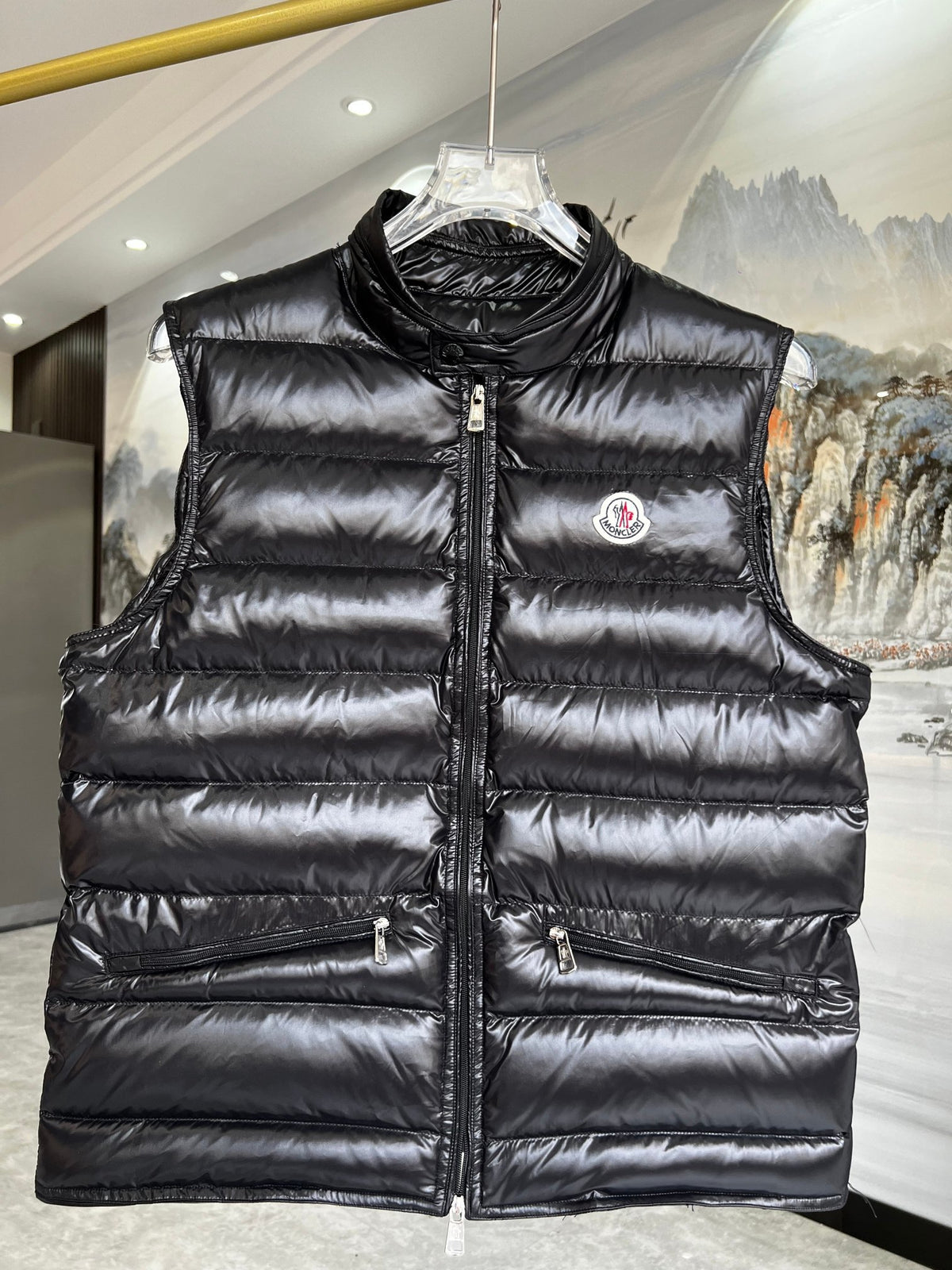 Moncler Black Glossy Quilted Stand-Collar Puffer Vest