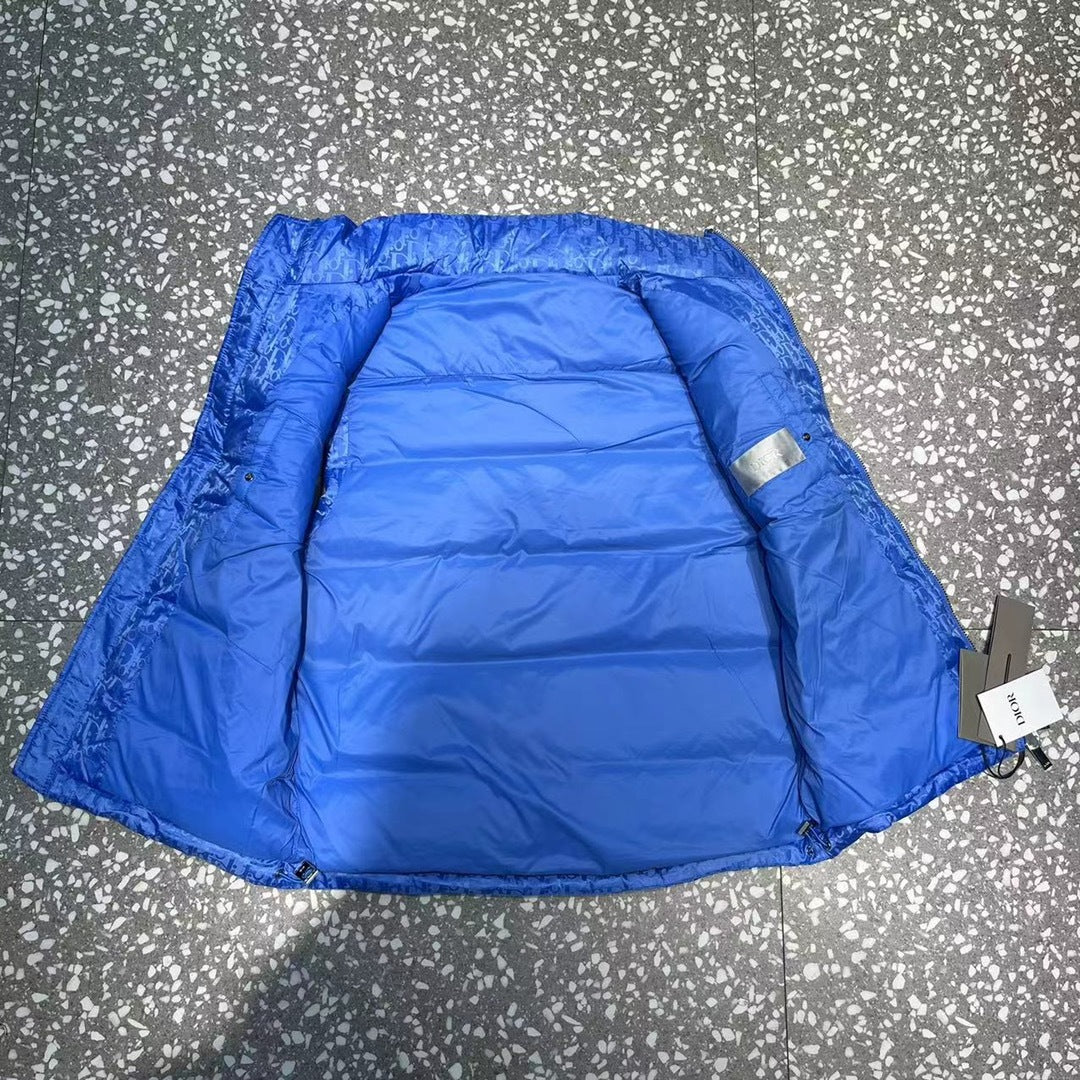 Dior Royal Blue Oblique Quilted Stand-Collar Puffer Vest