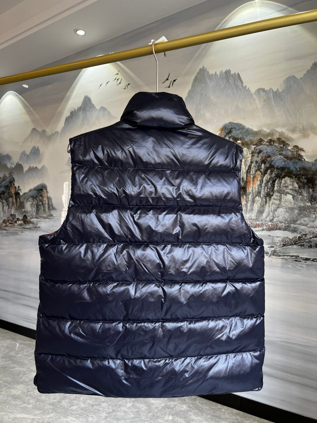 Moncler Navy Blue Glossy Quilted Stand-Collar Puffer Vest