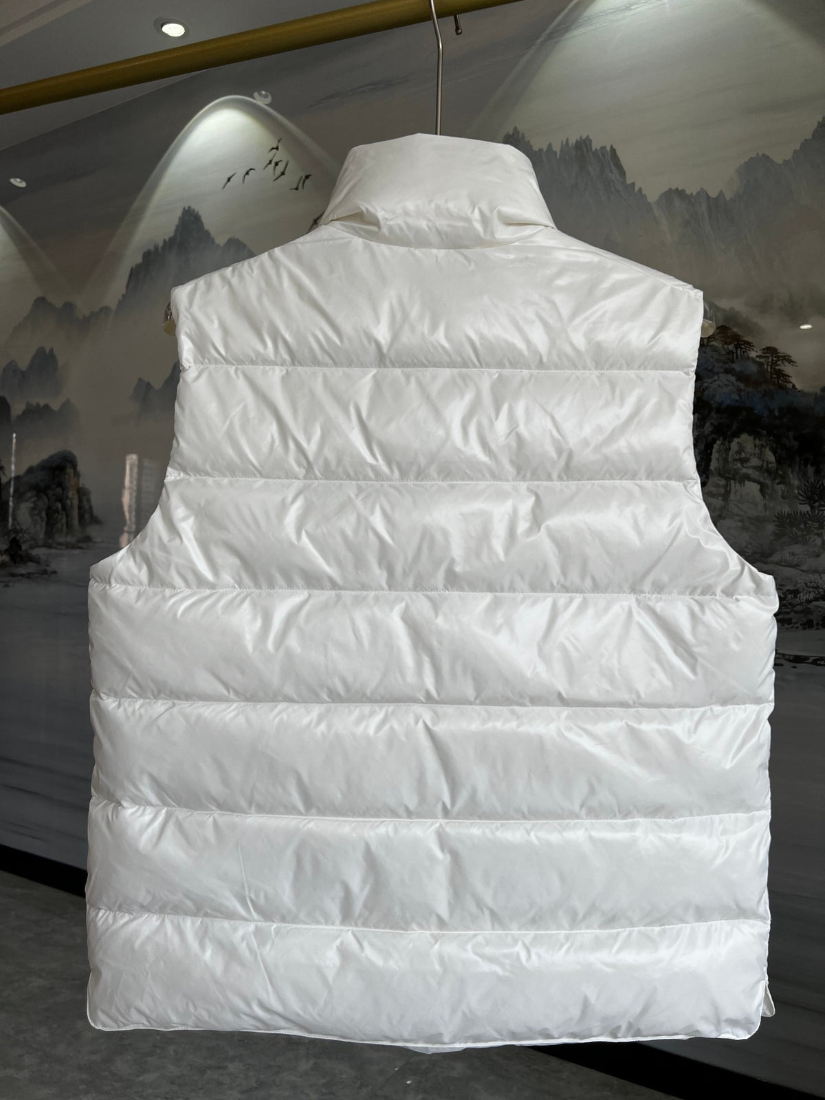 Moncler White Glossy Quilted Stand-Collar Puffer Vest