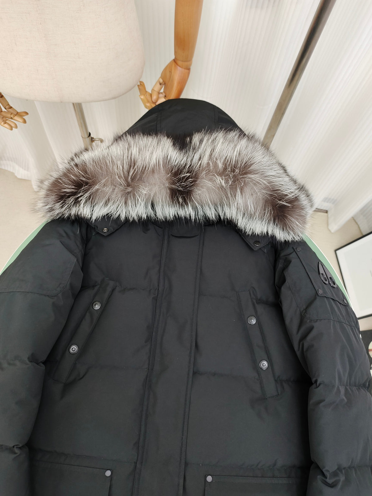 Moose Knuckles Charcoal Grey Quilted Hooded Long Parka
