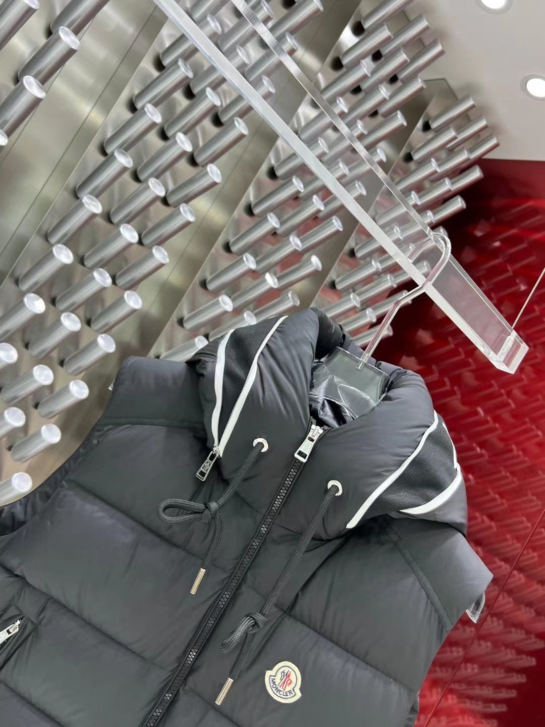 Moncler Charcoal Grey Quilted Logo-Trim Hooded Puffer Vest