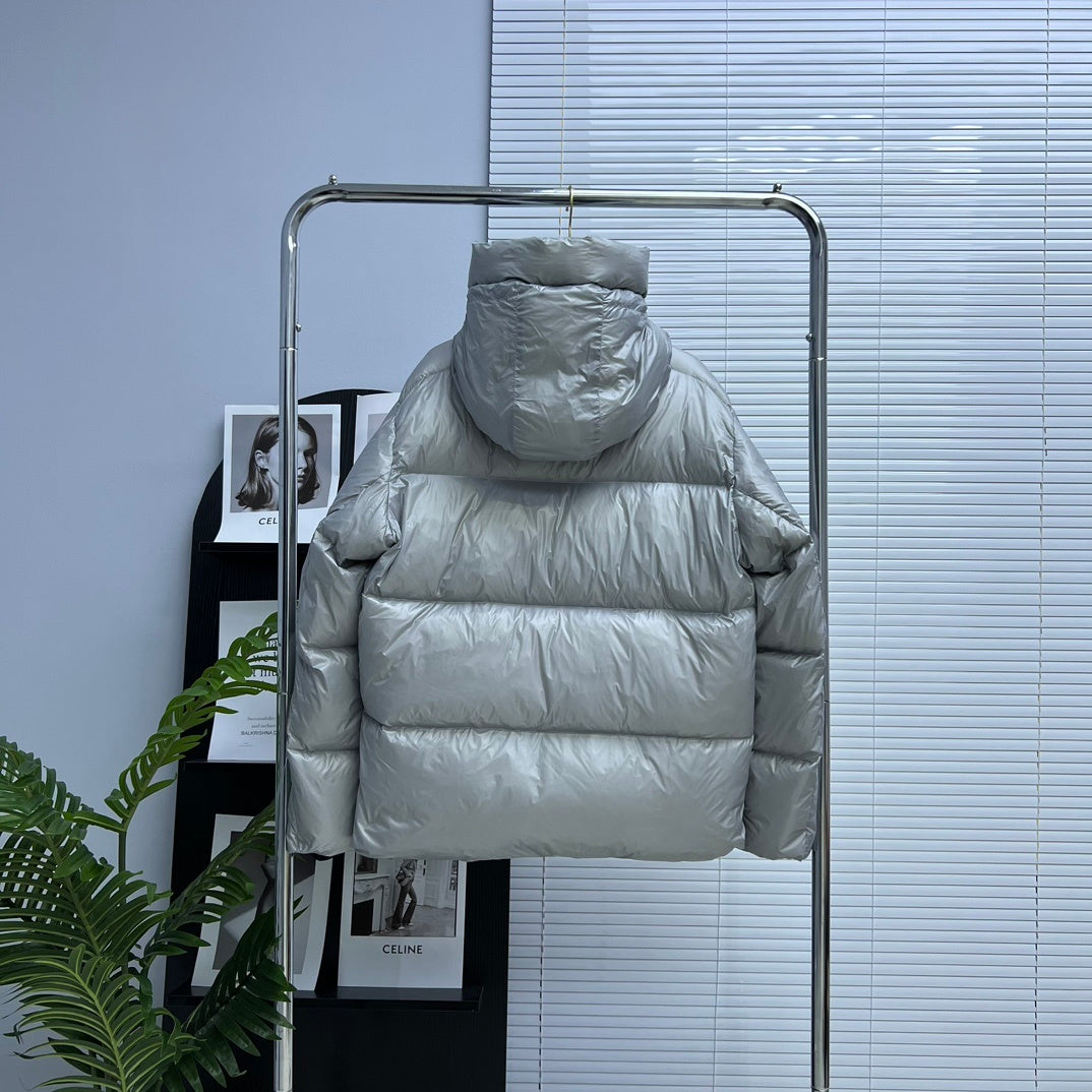 Canada Goose Silver Grey Glossy Quilted Hooded Puffer Jacket