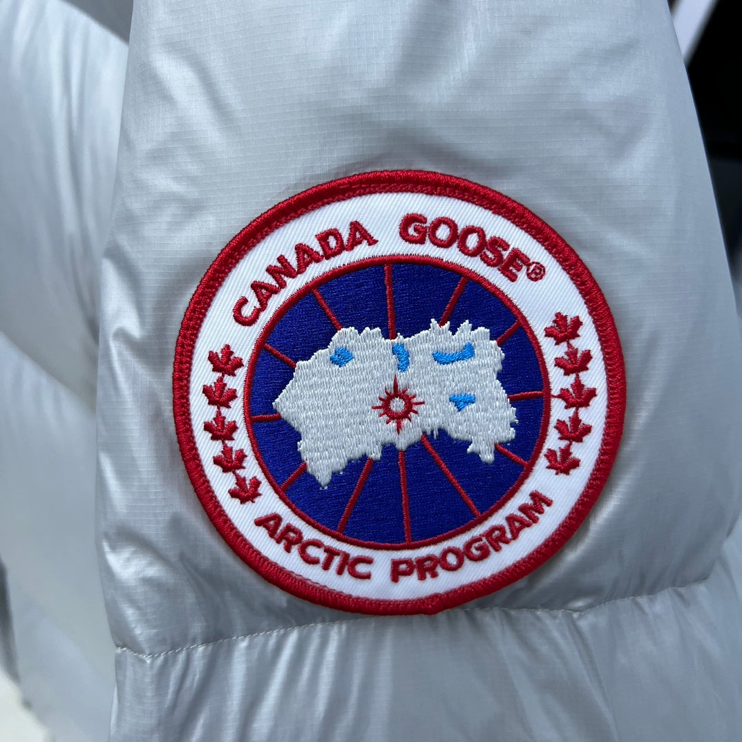Canada Goose Silver Grey Glossy Quilted Hooded Puffer Jacket
