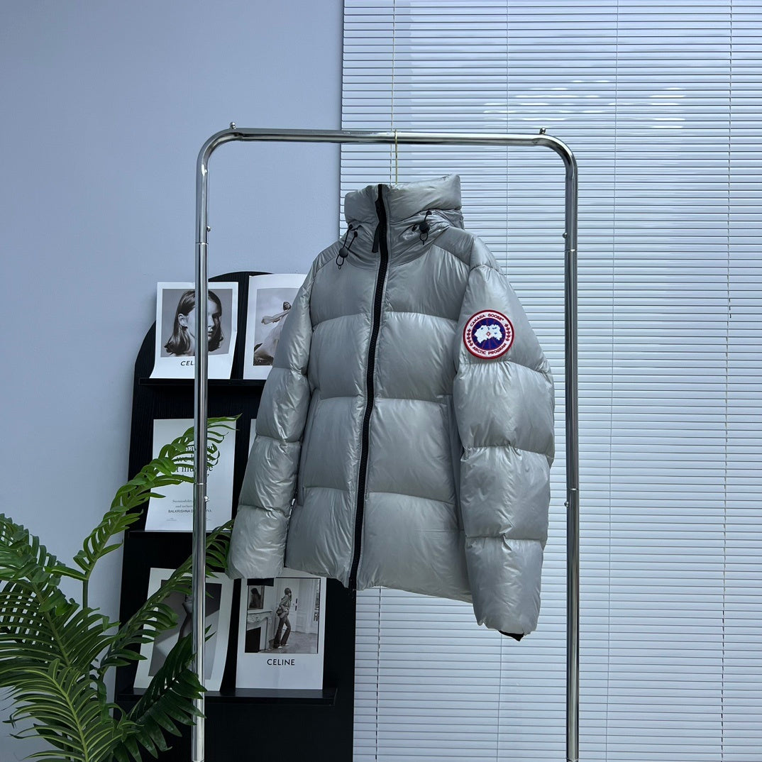 Canada Goose Silver Grey Glossy Quilted Hooded Puffer Jacket