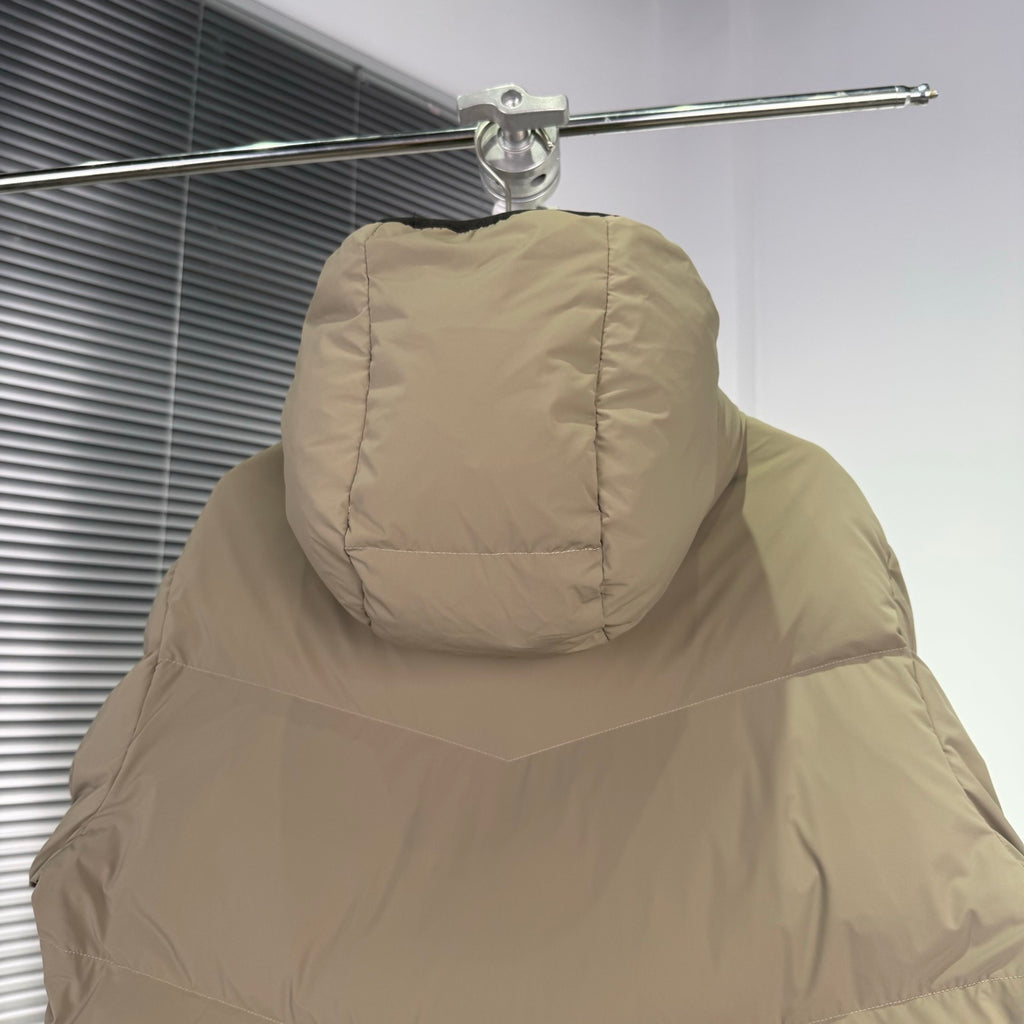 Moncler Sand Beige Graphic-Detail Quilted Hooded Puffer Jacket