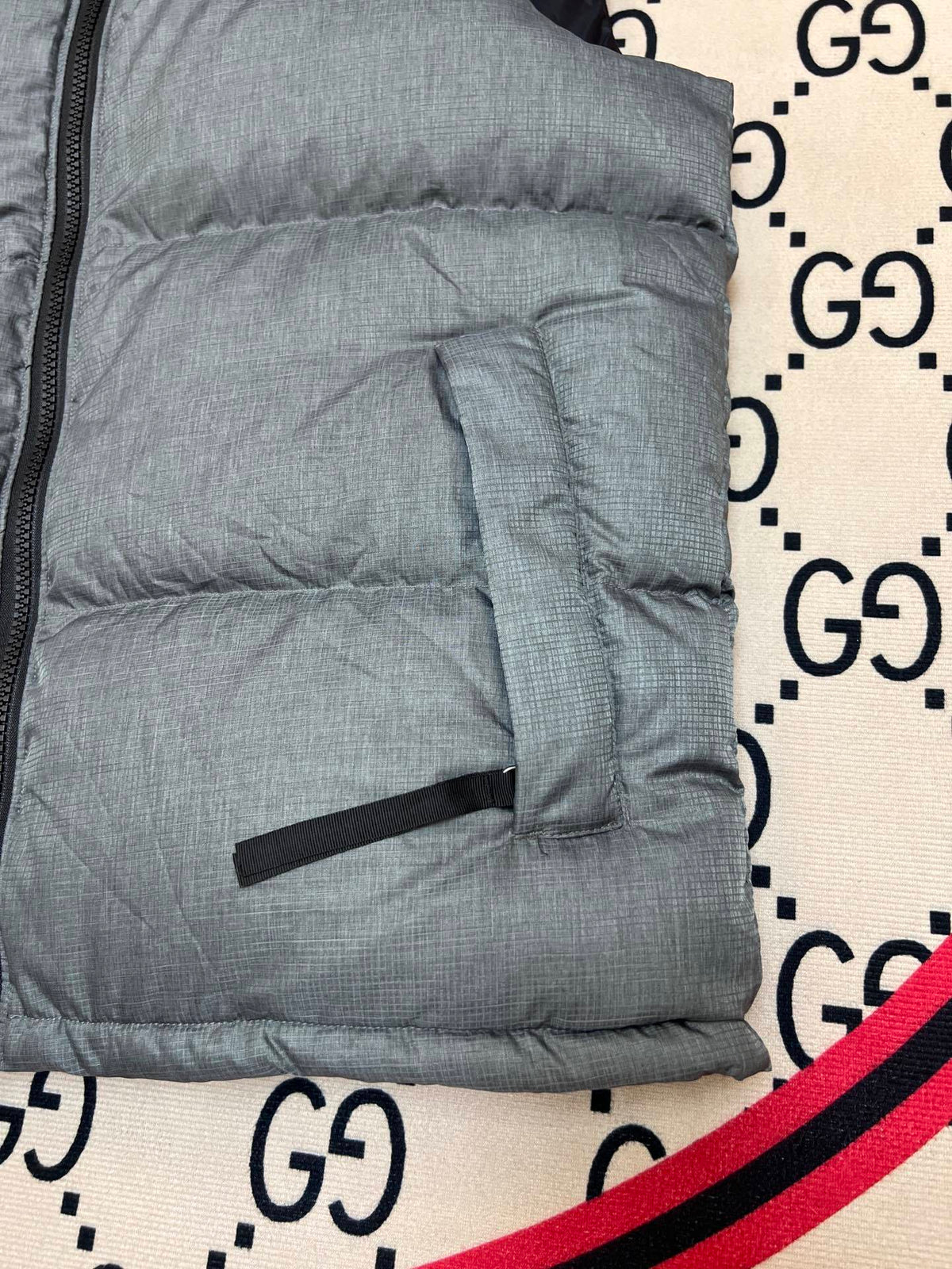 The North Face Grey and Black Colorblock Puffer Vest