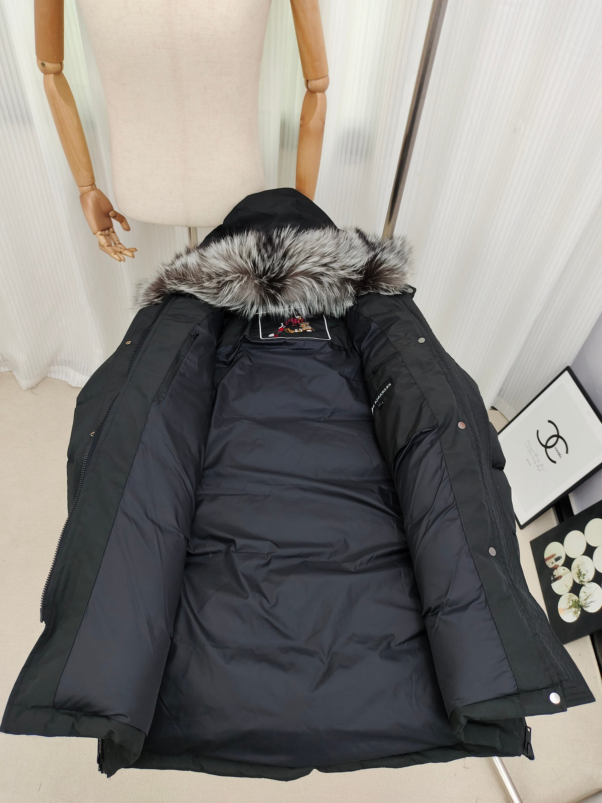 Moose Knuckles Charcoal Grey Quilted Hooded Long Parka