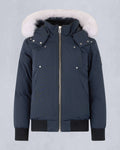 Moose Knuckles Navy Blue Contrast-Trim Hooded Bomber Jacket