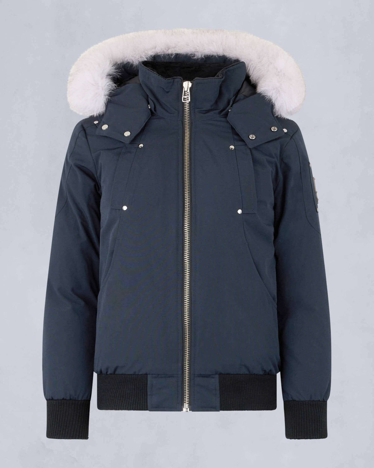 Moose Knuckles Navy Blue Contrast-Trim Hooded Bomber Jacket