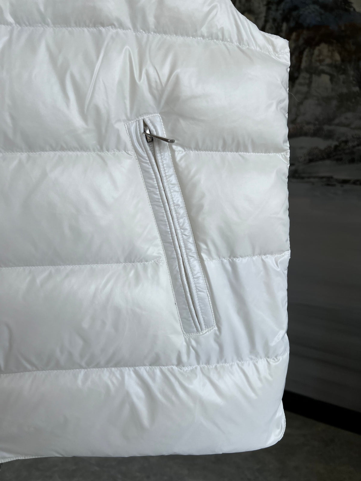 Moncler White Glossy Quilted Stand-Collar Puffer Vest
