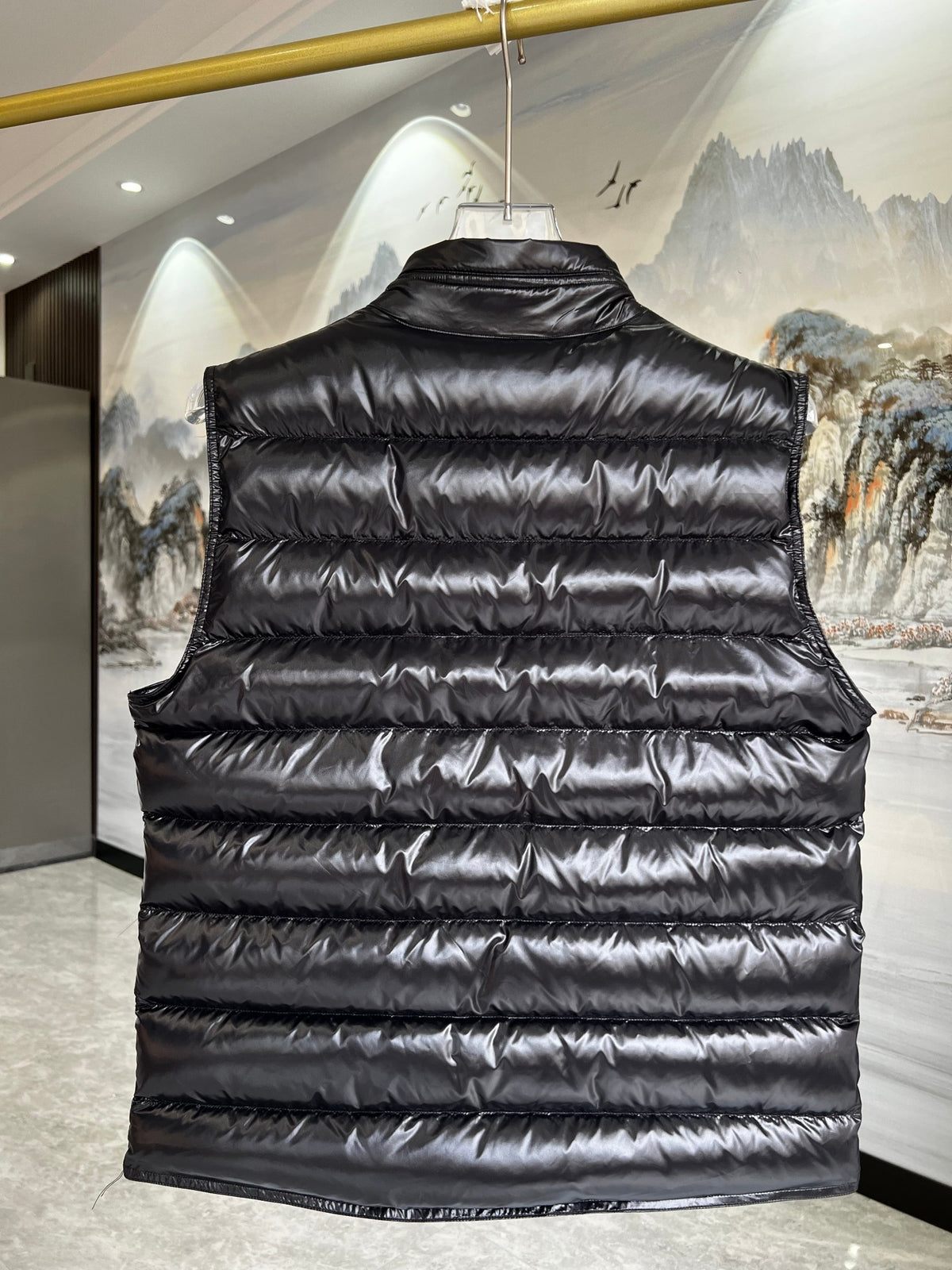 Moncler Black Glossy Quilted Stand-Collar Puffer Vest