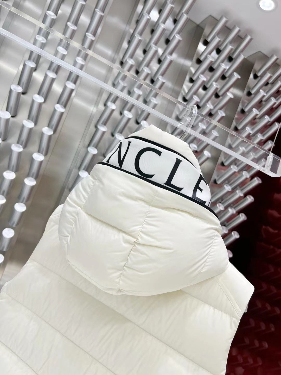 Moncler White Quilted Logo-Trim Hooded Puffer Vest