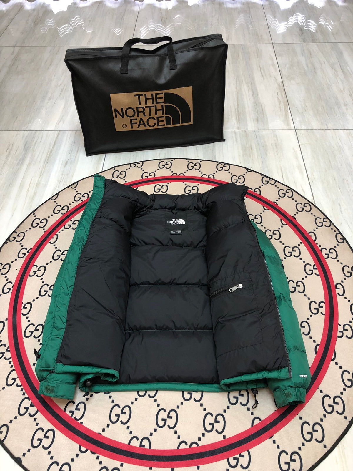 The North Face Emerald Green and Black Colorblock Puffer Jacket