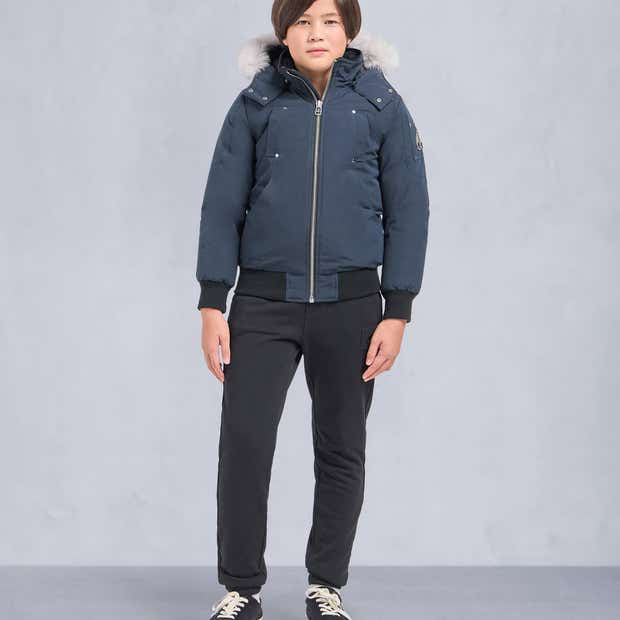Moose Knuckles Navy Blue Contrast-Trim Hooded Bomber Jacket