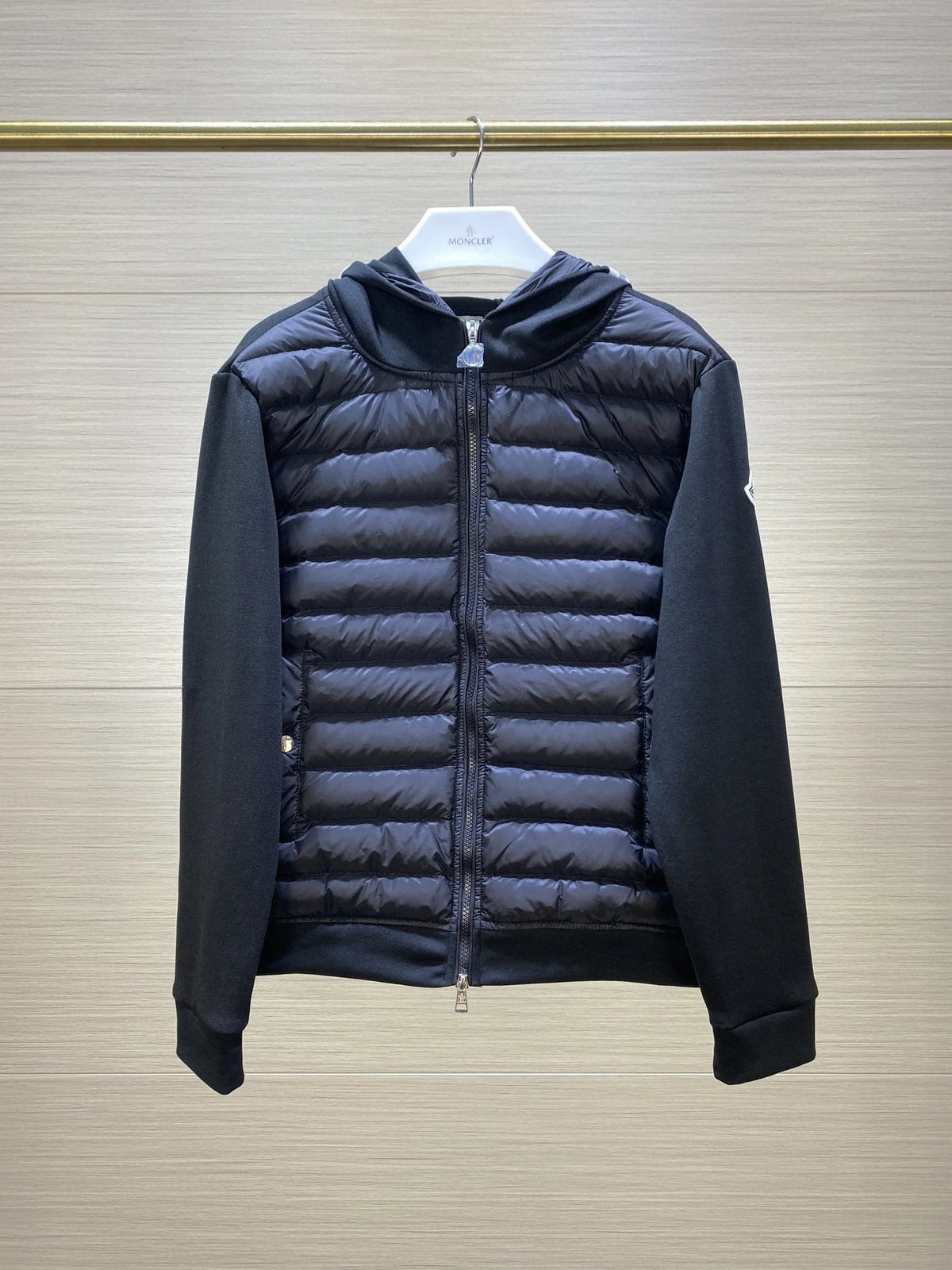 Moncler Black Striped-Hood Quilted-Front Jacket