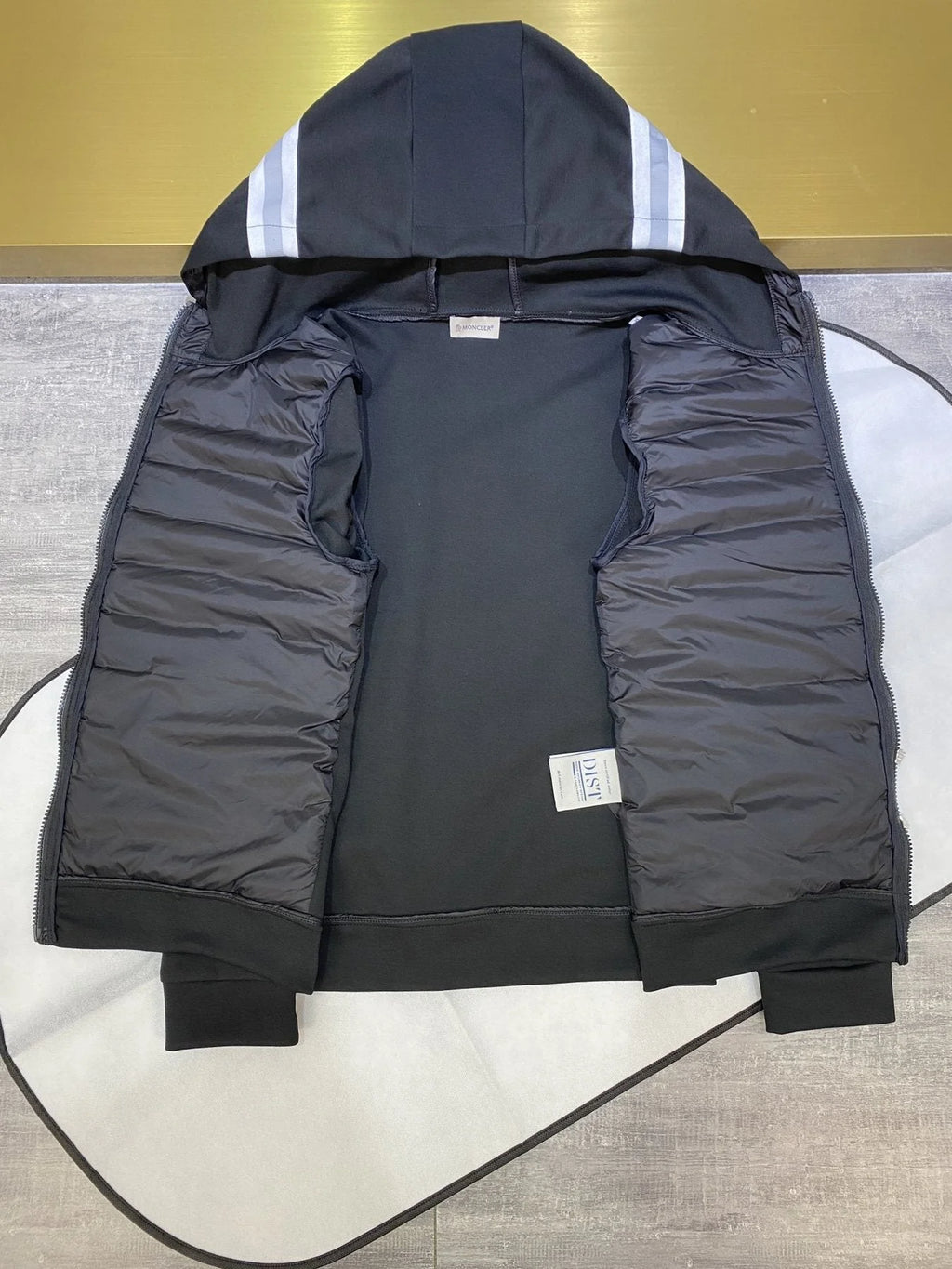 Moncler Black Striped-Hood Quilted-Front Jacket