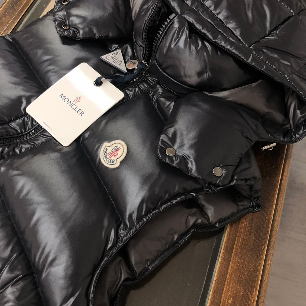 Moncler Black Glossy Quilted Detachable-Hood Puffer Vest