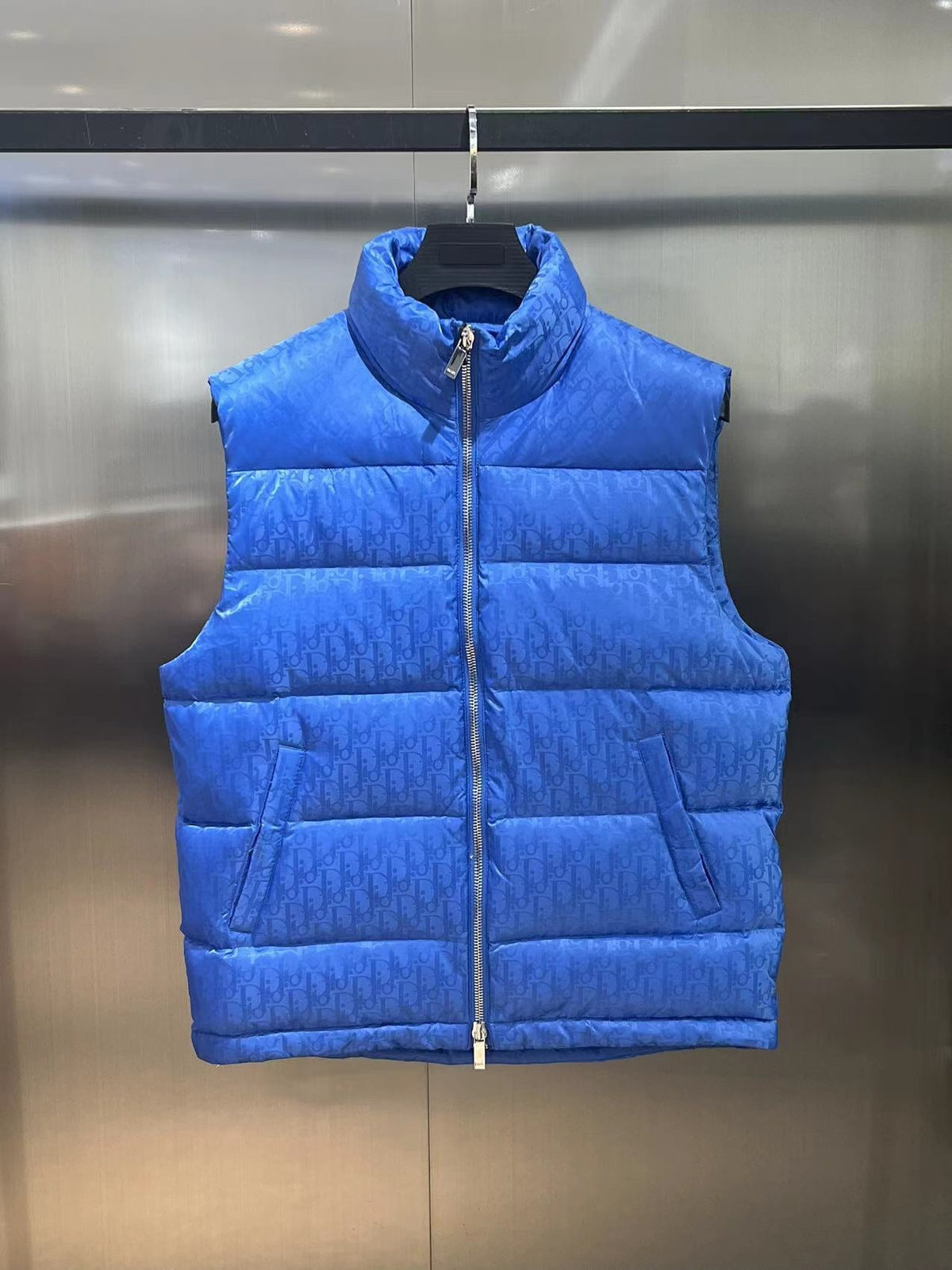 Dior Royal Blue Oblique Quilted Stand-Collar Puffer Vest
