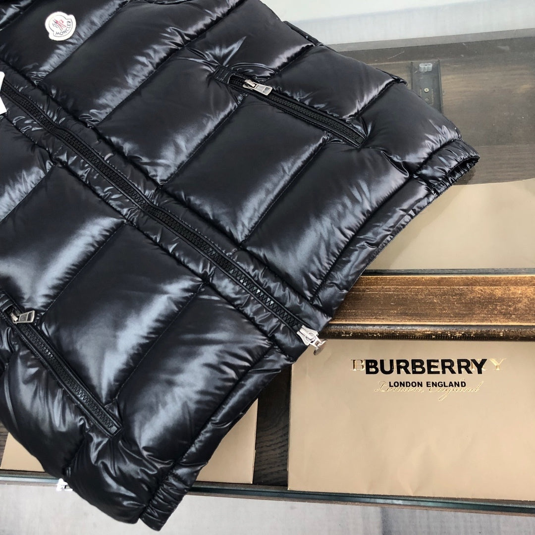 Moncler Black Glossy Quilted Detachable-Hood Puffer Vest