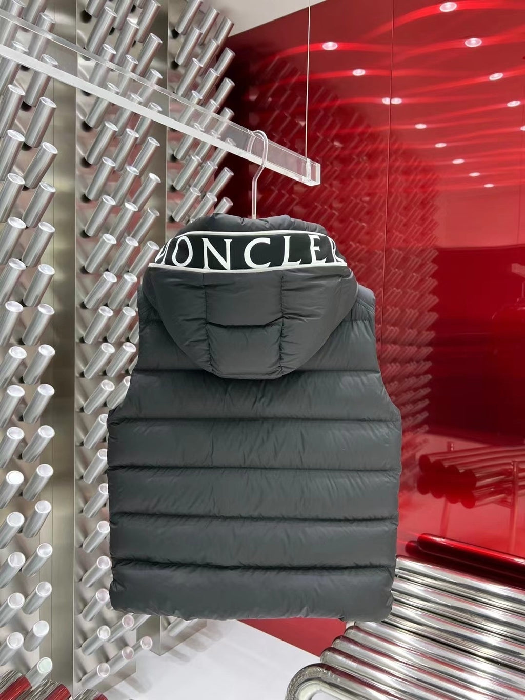 Moncler Charcoal Grey Quilted Logo-Trim Hooded Puffer Vest