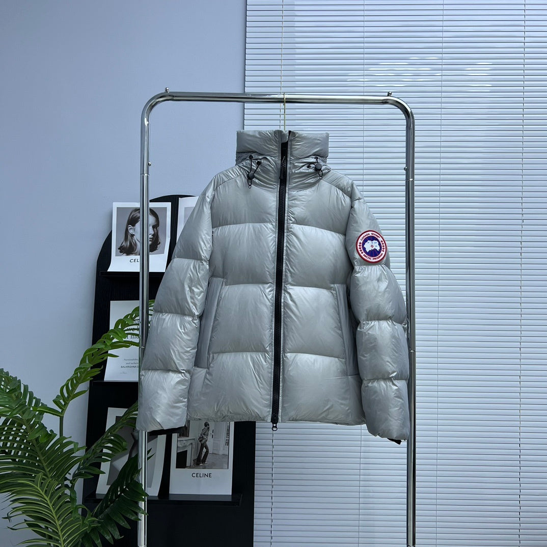 Canada Goose Silver Grey Glossy Quilted Hooded Puffer Jacket