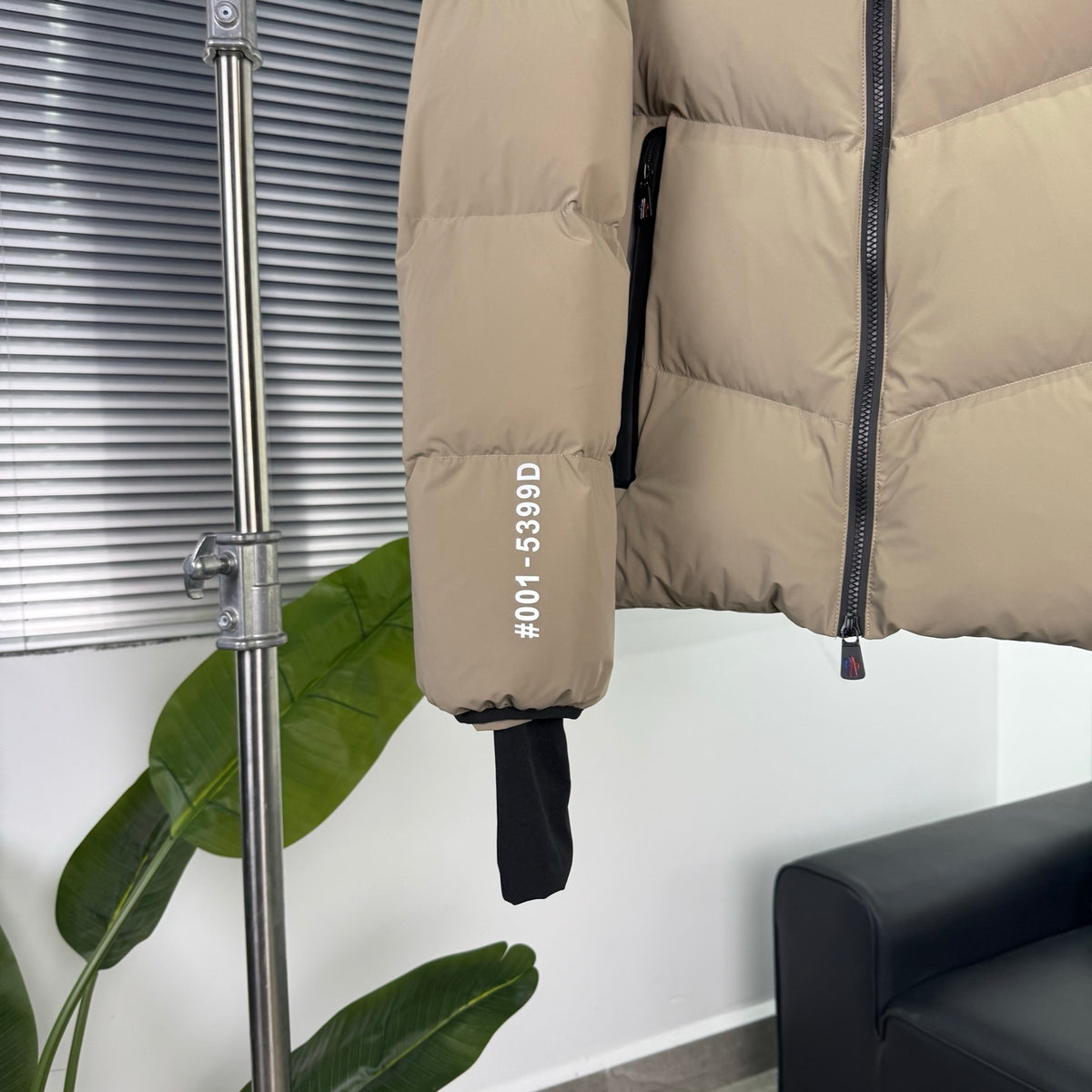 Moncler Sand Beige Graphic-Detail Quilted Hooded Puffer Jacket