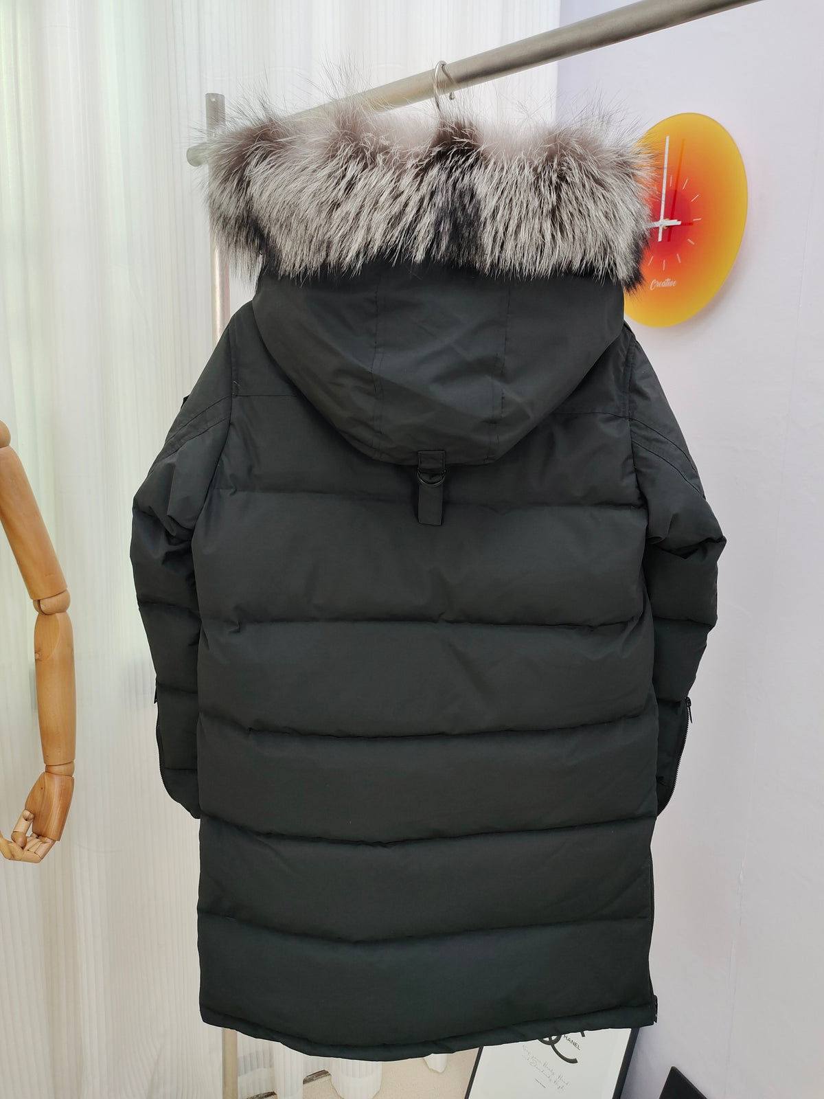 Moose Knuckles Charcoal Grey Quilted Hooded Long Parka